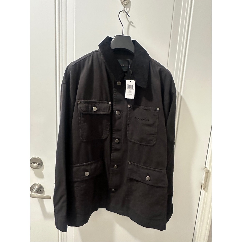 Coach Mens Chore Coat Black Canvas Jacket Corduroy Collar CCA41 XL New Tags - Picture 1 of 6